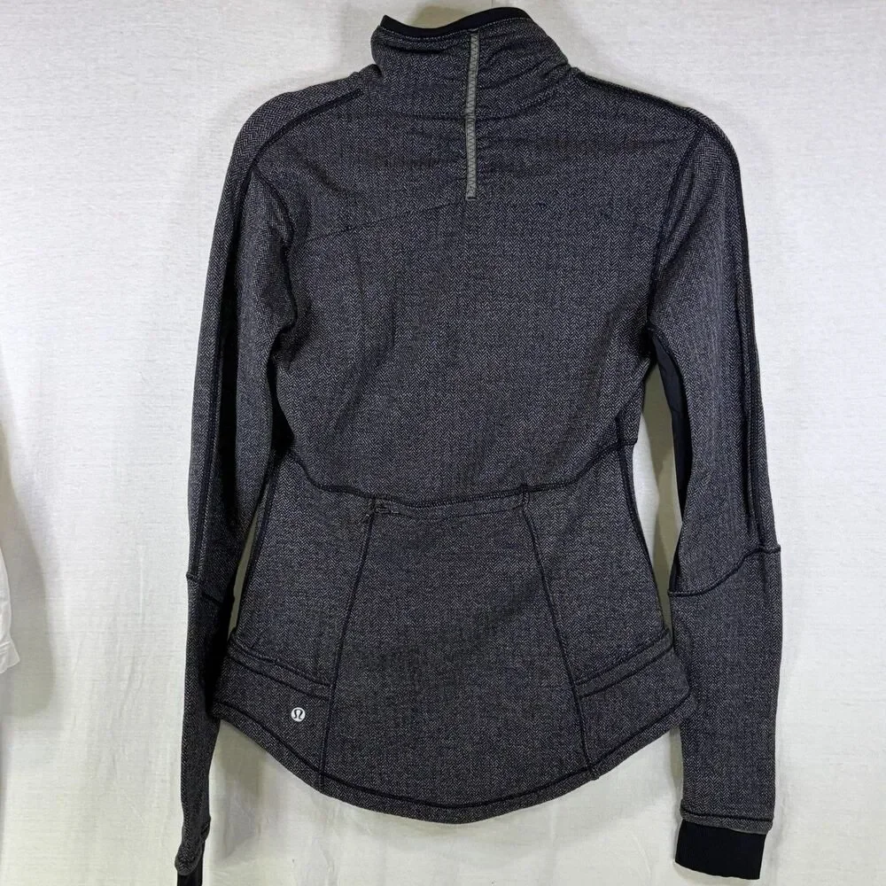 Lululemon Base Runner 1/2 Zip Heathered Herringbone Black Gray Women’s Sz 8